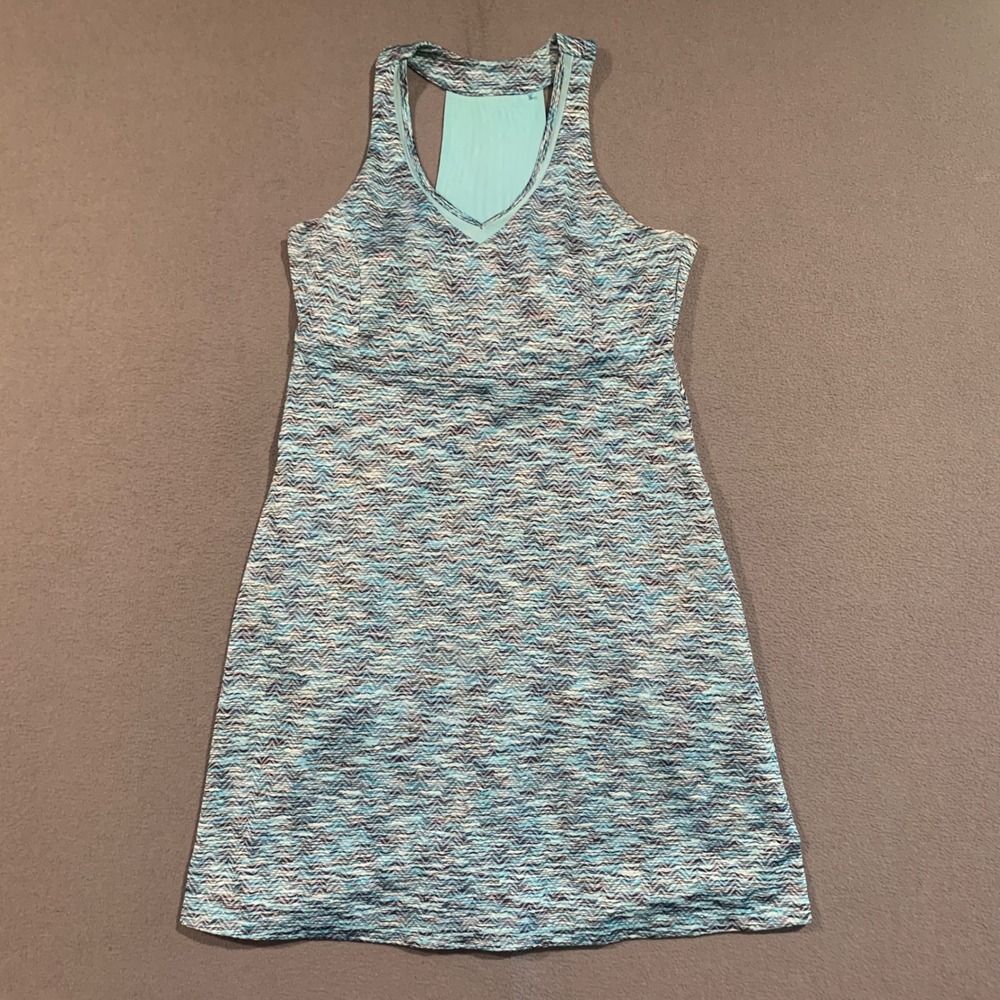 MPG Sport Womens Blue Space Dye Racerback Active Tennis Dress Built-in Bra Large